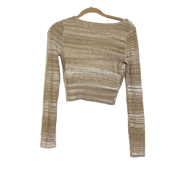 American Eagle V-Neck Sweater Cropped Tan White Size Small - Picture 2 of 4